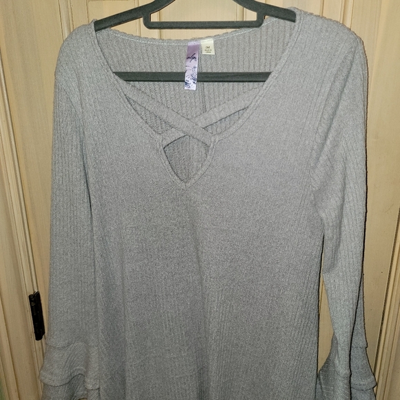 Misses sz M Alya Gray Sweater Dress v-neck Fall Casual Dress Cozy - Picture 2 of 4